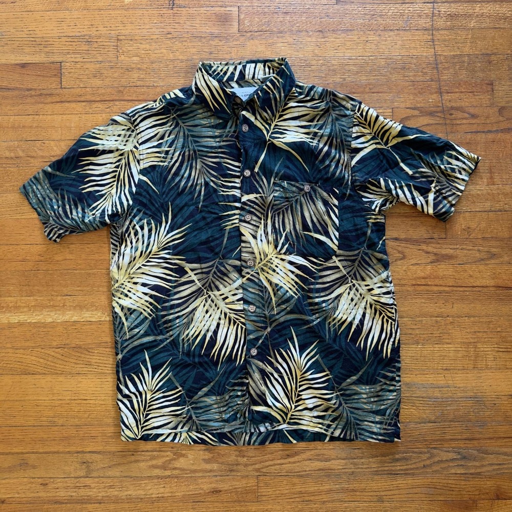 Falls Creek Rayon Palm Leaf Print Button Down Shirt Men's Hawaiian Med